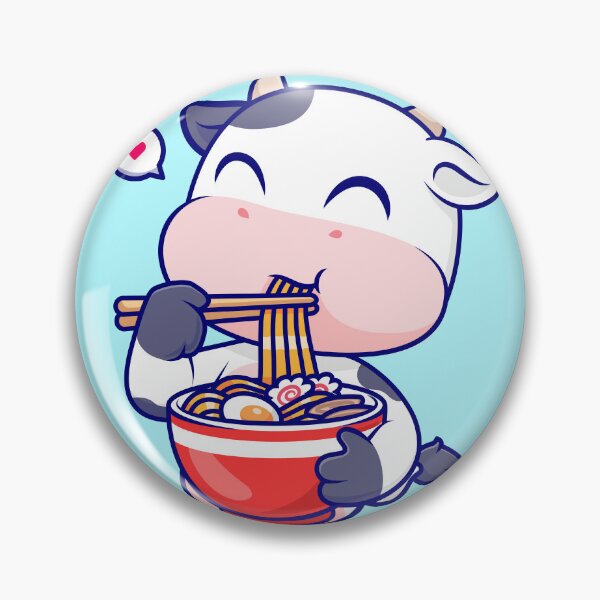Item preview, The Noodle-Loving Cow: Cute Cow Eating Ramen Noodle Cartoon Vector Icon Illustration designed and sold by hjian8219.