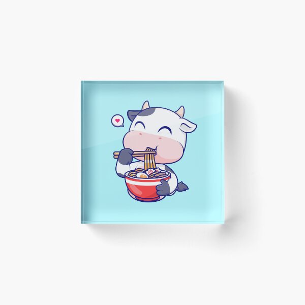 Item preview, The Noodle-Loving Cow: Cute Cow Eating Ramen Noodle Cartoon Vector Icon Illustration designed and sold by hjian8219.