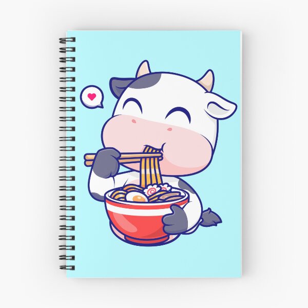 Item preview, The Noodle-Loving Cow: Cute Cow Eating Ramen Noodle Cartoon Vector Icon Illustration designed and sold by hjian8219.