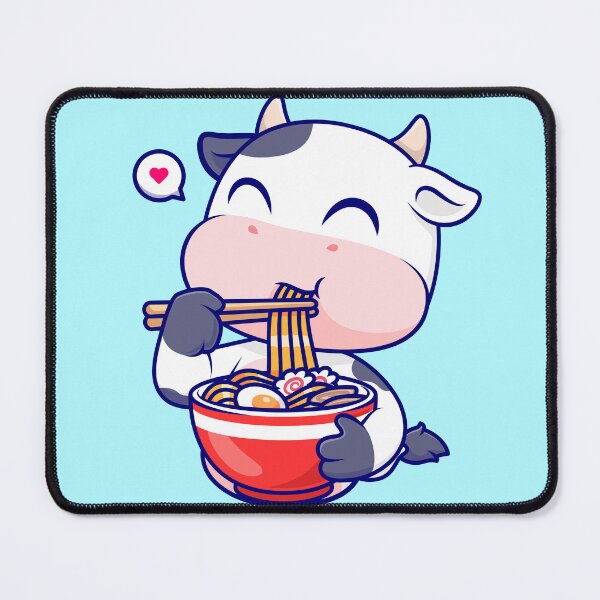 Item preview, The Noodle-Loving Cow: Cute Cow Eating Ramen Noodle Cartoon Vector Icon Illustration designed and sold by hjian8219.