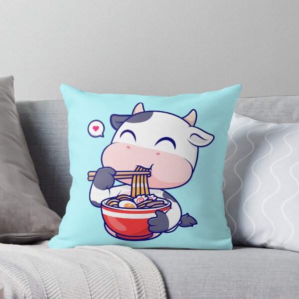Item preview, The Noodle-Loving Cow: Cute Cow Eating Ramen Noodle Cartoon Vector Icon Illustration designed and sold by hjian8219.