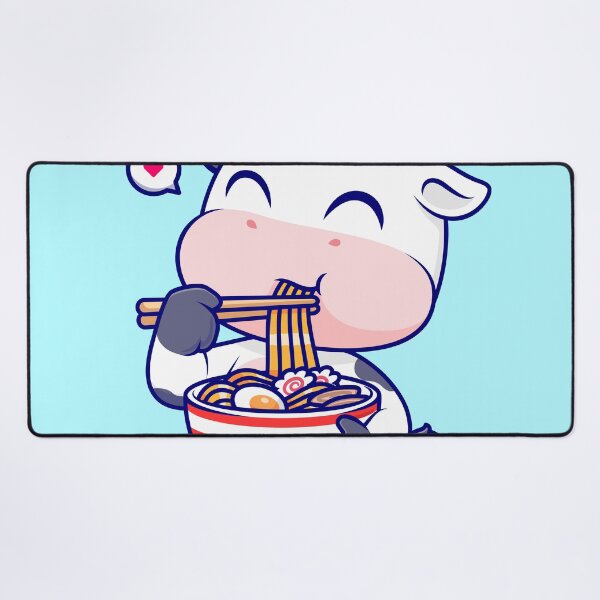Item preview, The Noodle-Loving Cow: Cute Cow Eating Ramen Noodle Cartoon Vector Icon Illustration designed and sold by hjian8219.