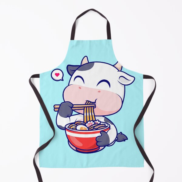 Item preview, The Noodle-Loving Cow: Cute Cow Eating Ramen Noodle Cartoon Vector Icon Illustration designed and sold by hjian8219.