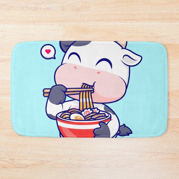 Item preview, The Noodle-Loving Cow: Cute Cow Eating Ramen Noodle Cartoon Vector Icon Illustration designed and sold by hjian8219.