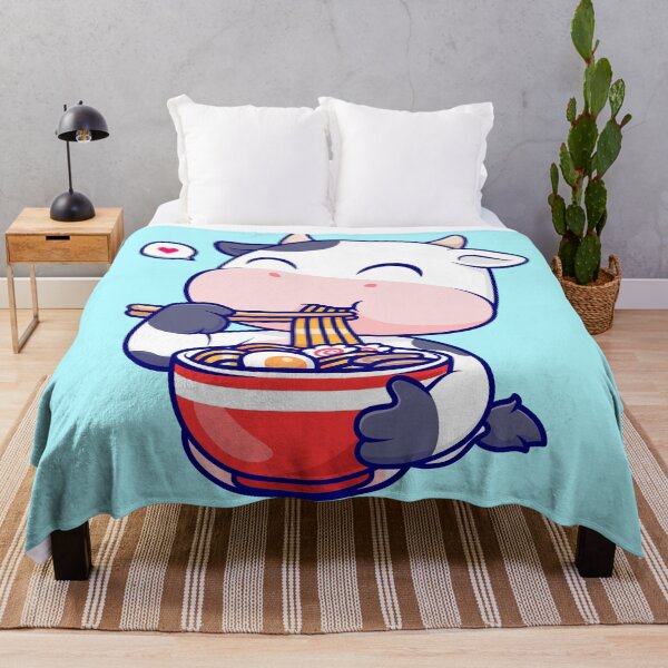 Item preview, The Noodle-Loving Cow: Cute Cow Eating Ramen Noodle Cartoon Vector Icon Illustration designed and sold by hjian8219.