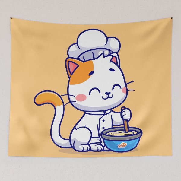 Item preview, Whiskers in the Kitchen: Cute Cat Chef Cooking Cartoon Vector Icon Illustration designed and sold by hjian8219.