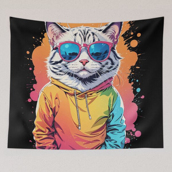 Item preview, White Cat wearing glasses designed and sold by MythicalSticker.