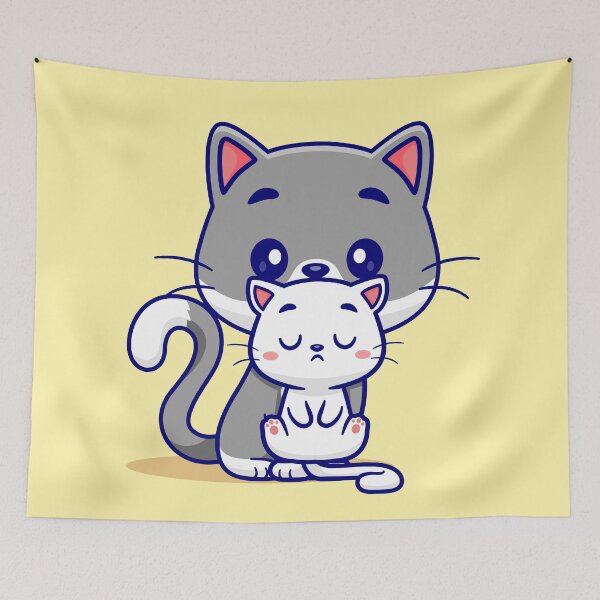 Item preview, Purrfect Family: Cute Cat with Kitten Cartoon Vector Icon Illustration designed and sold by hjian8219.