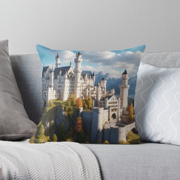 Mickey Mouse head and Disney Castle watercolor Throw Pillow