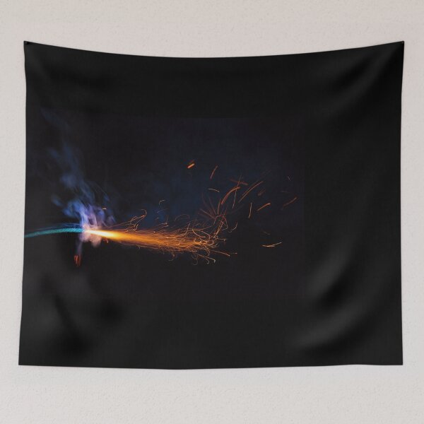 Item preview, Burning fuse with sparks and blue smoke isolated on black background designed and sold by Lukasz Szczepanski.