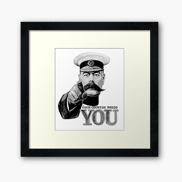 World War One. Lord Kitchener. WW1. Your Country needs you! Recruitment Poster. Framed Art Print
