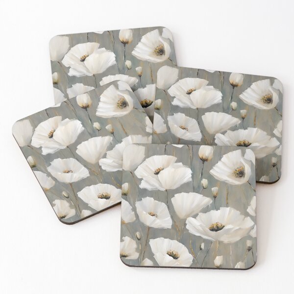 Item preview, White Poppies Abstract Flowers designed and sold by Glimmersmith.