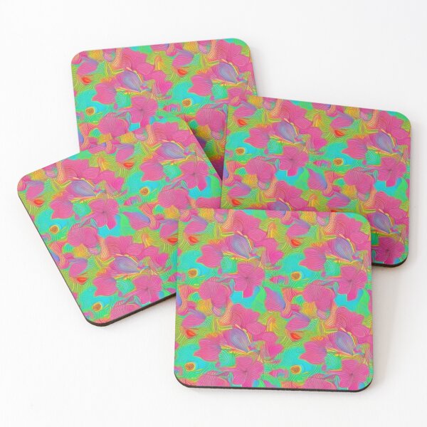 Aperçu de l'œuvre Floral rose abstrait sur turquoise créée et vendue par calibrit.