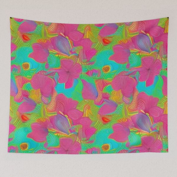Aperçu de l'œuvre Floral rose abstrait sur turquoise créée et vendue par calibrit.