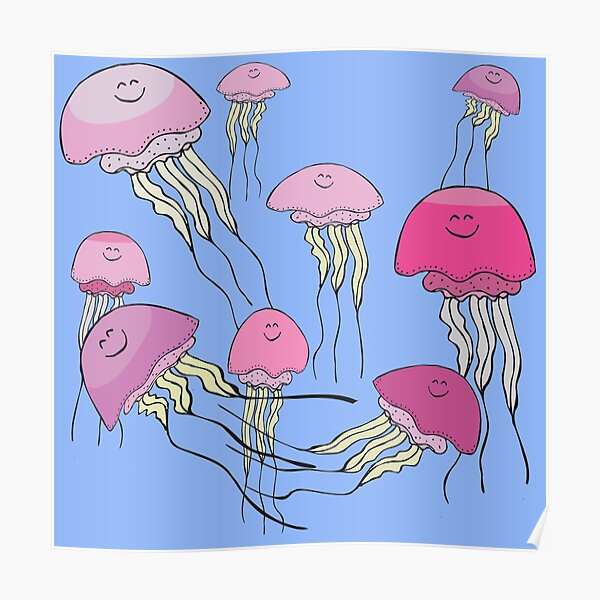 "happy jellyfish" Poster by snowponydesign Redbubble