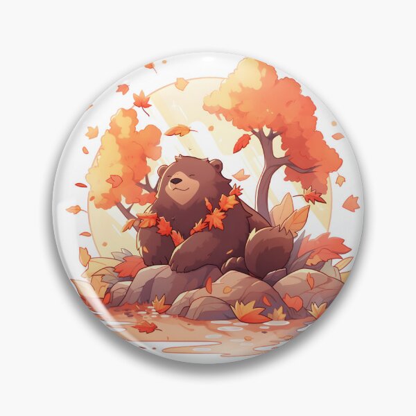 Item preview, Smiling Brown Bear in Autumn with Fall Leaves designed and sold by InkedBeasts.