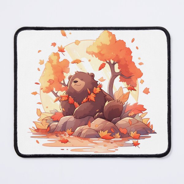 Item preview, Smiling Brown Bear in Autumn with Fall Leaves designed and sold by InkedBeasts.