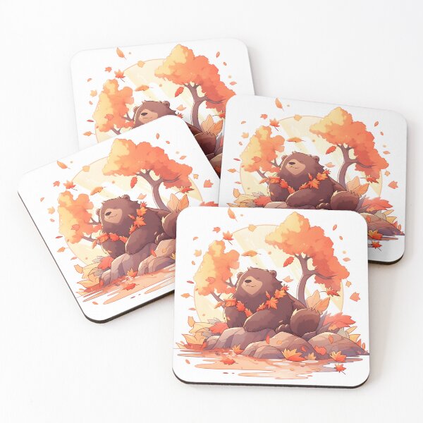 Item preview, Smiling Brown Bear in Autumn with Fall Leaves designed and sold by InkedBeasts.