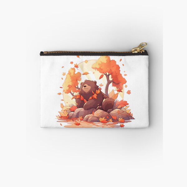 Item preview, Smiling Brown Bear in Autumn with Fall Leaves designed and sold by InkedBeasts.
