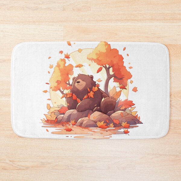 Item preview, Smiling Brown Bear in Autumn with Fall Leaves designed and sold by InkedBeasts.