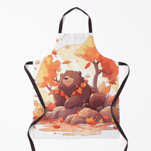 Item preview, Smiling Brown Bear in Autumn with Fall Leaves designed and sold by InkedBeasts.