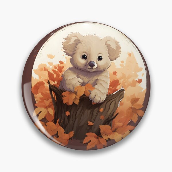 Artikelvorschau, Anime-Koala auf Baumstumpf inmitten von Herbstblättern entworfen und verkauft von InkedBeasts.