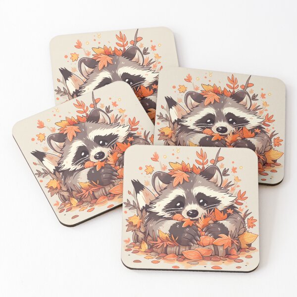 Item preview, Racoon with Big Begging Eyes in Fall Leaves designed and sold by InkedBeasts.