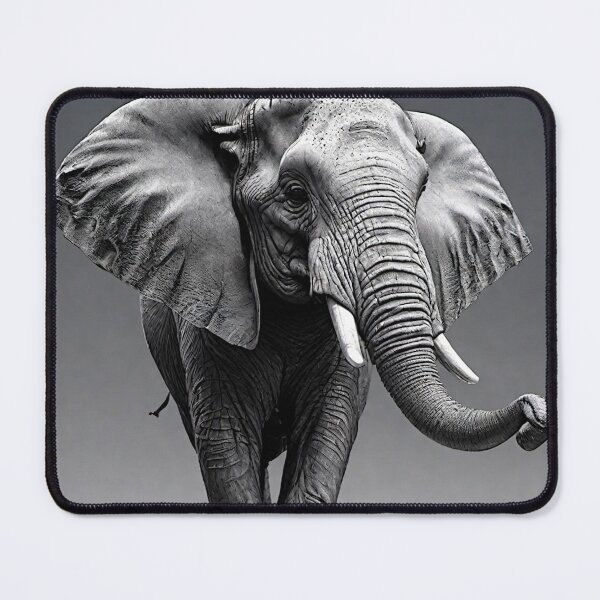 Item preview, The artwork features intricate ink lines in deep black, skillfully depicting the majestic silhouette of an elephant. designed and sold by Best-Art-32.