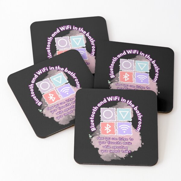 Item preview, Bluetooth and wifi in the bathroom white letters with a purple border on a black background designed and sold by SplashTastic.