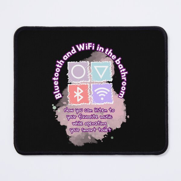 Item preview, Bluetooth and wifi in the bathroom white letters with a purple border on a black background designed and sold by SplashTastic.