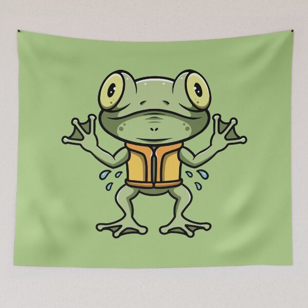 Item preview, cute frog wearing life jacket cartoon illustration designed and sold by cubbone.