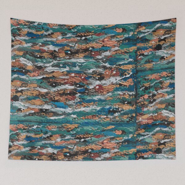 Item preview, Abstract turquoise and orange sea motif pattern designed and sold by mariya-ivanova.