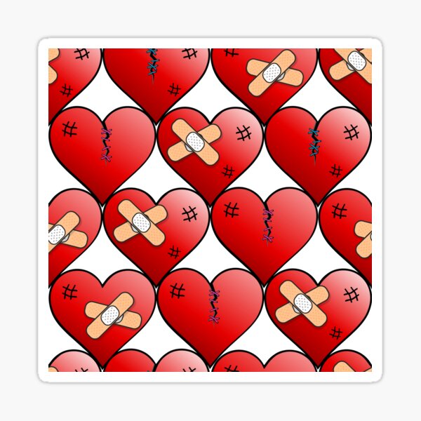 broken hearts pattern on white Sticker