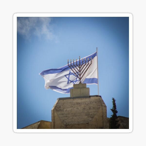 Israel Flag behind Menorah at Western Wall Sticker
