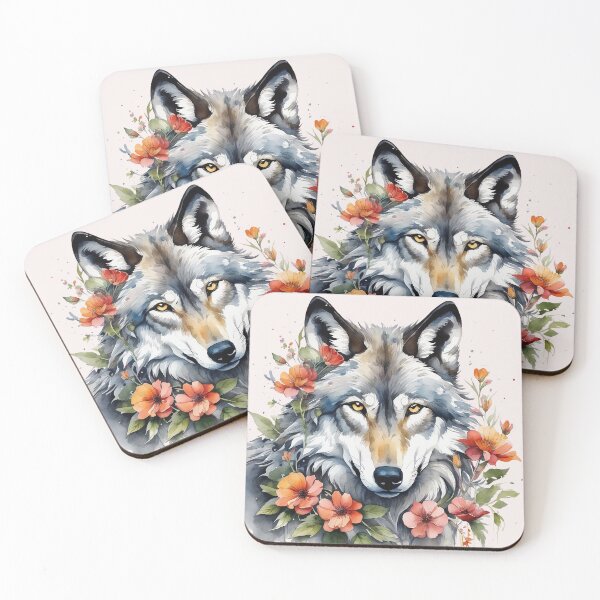 Item preview, wolf with flowers 7 designed and sold by SchokoGoth.