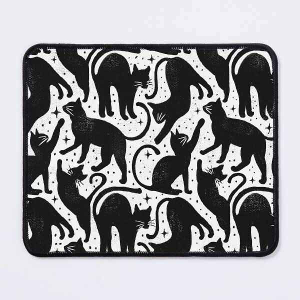 Item preview, black cats with white whiskers on white background with stars and bloobs designed and sold by RenattaZare.
