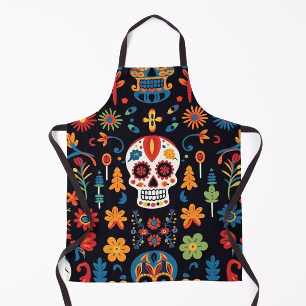Item preview, Colorful fantasy pattern orange blue red white green turquoise yellow black skulls sculls designed and sold by G-M-Designs.