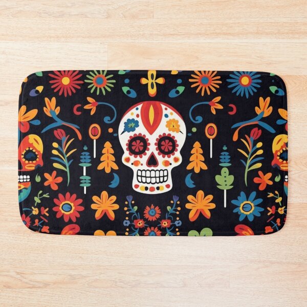 Item preview, Colorful fantasy pattern orange blue red white green turquoise yellow black skulls sculls designed and sold by G-M-Designs.