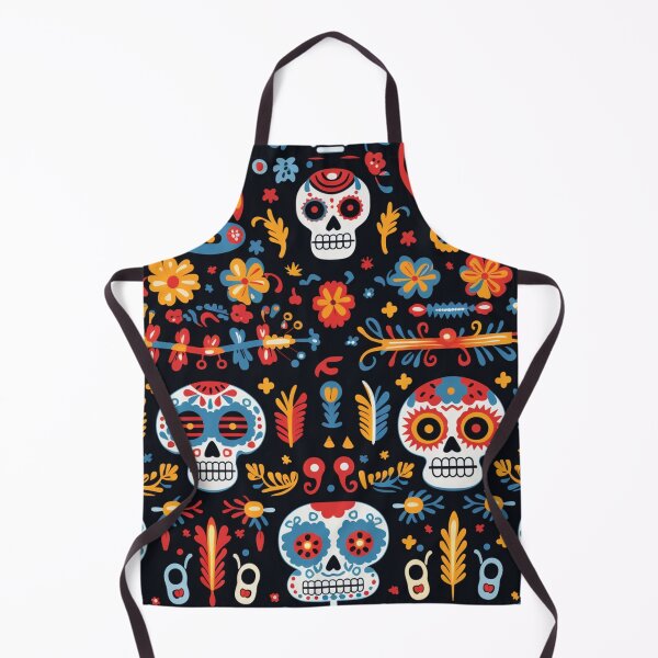 Item preview, Colorful fantasy pattern orange blue red white green turquoise yellow black skulls sculls designed and sold by G-M-Designs.