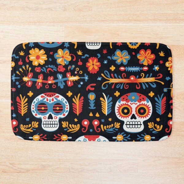 Item preview, Colorful fantasy pattern orange blue red white green turquoise yellow black skulls sculls designed and sold by G-M-Designs.