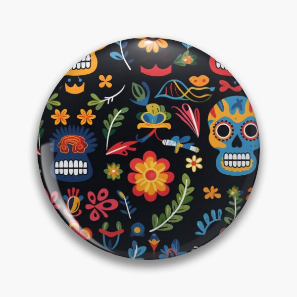 Item preview, Colorful fantasy pattern orange blue red white green turquoise yellow black skulls sculls designed and sold by G-M-Designs.