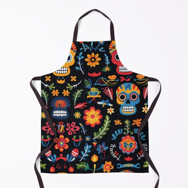 Item preview, Colorful fantasy pattern orange blue red white green turquoise yellow black skulls sculls designed and sold by G-M-Designs.