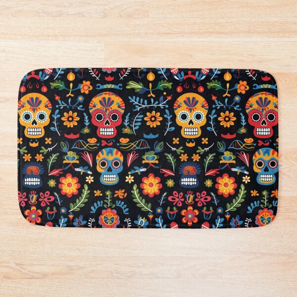 Item preview, Colorful fantasy pattern orange blue red white green turquoise yellow black skulls sculls designed and sold by G-M-Designs.