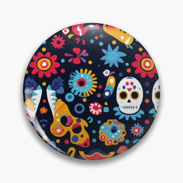 Item preview, Colorful fantasy pattern orange blue red white green turquoise yellow black skulls sculls designed and sold by G-M-Designs.