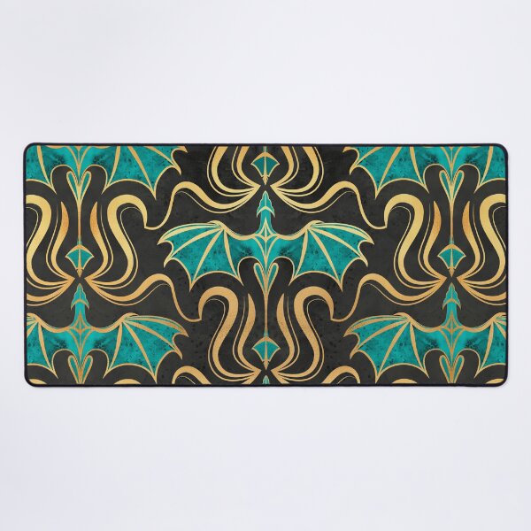 Item preview, Whimsical dragon creatures // black background metallic golden texture and emerald green fantastic magical legendary beasts designed and sold by SelmaCardoso.