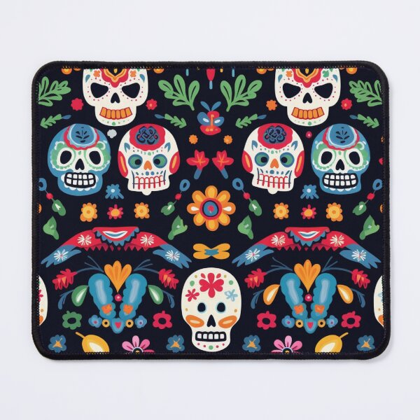 Item preview, Colorful fantasy pattern orange blue red white green turquoise yellow black skulls sculls designed and sold by G-M-Designs.