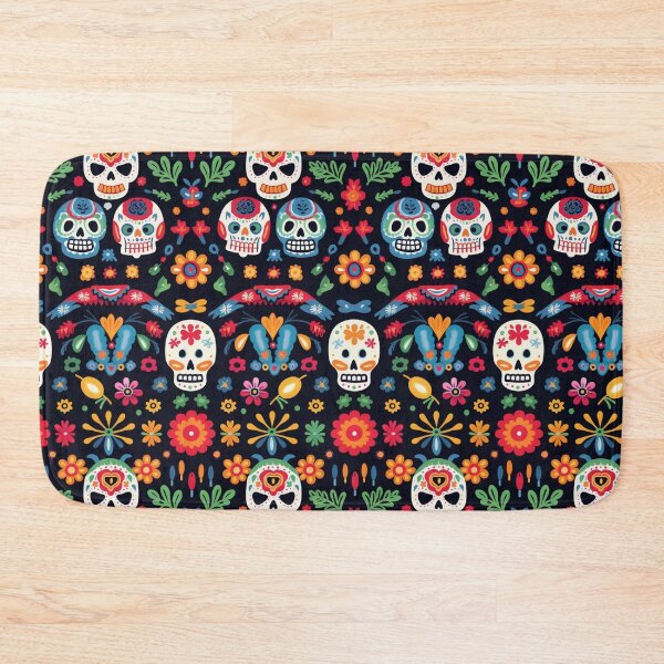 Item preview, Colorful fantasy pattern orange blue red white green turquoise yellow black skulls sculls designed and sold by G-M-Designs.