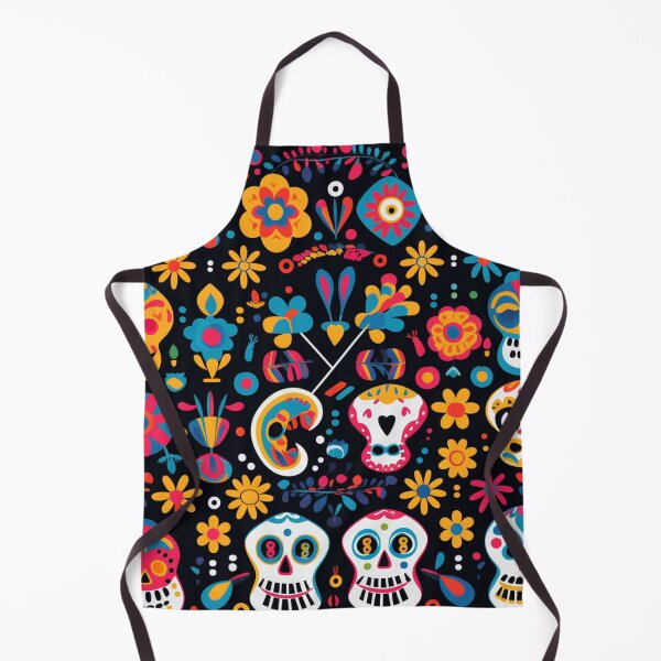 Item preview, Colorful fantasy pattern orange blue red white green turquoise yellow black skulls sculls designed and sold by G-M-Designs.