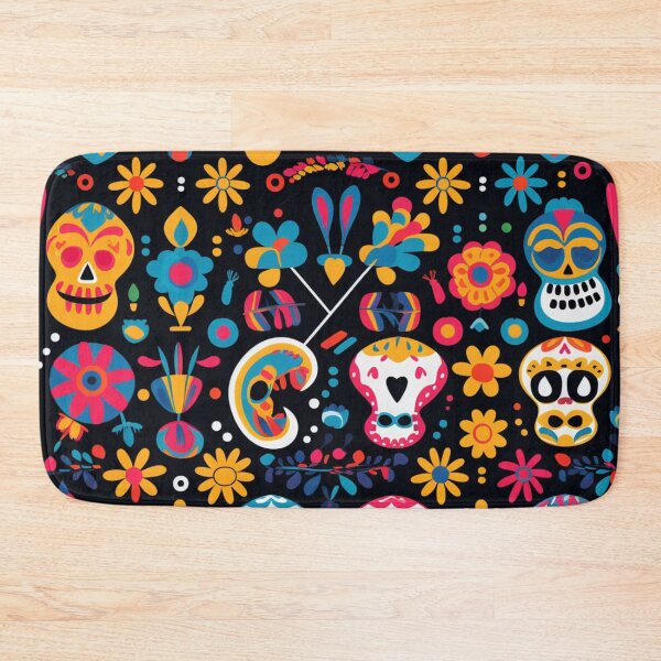 Item preview, Colorful fantasy pattern orange blue red white green turquoise yellow black skulls sculls designed and sold by G-M-Designs.