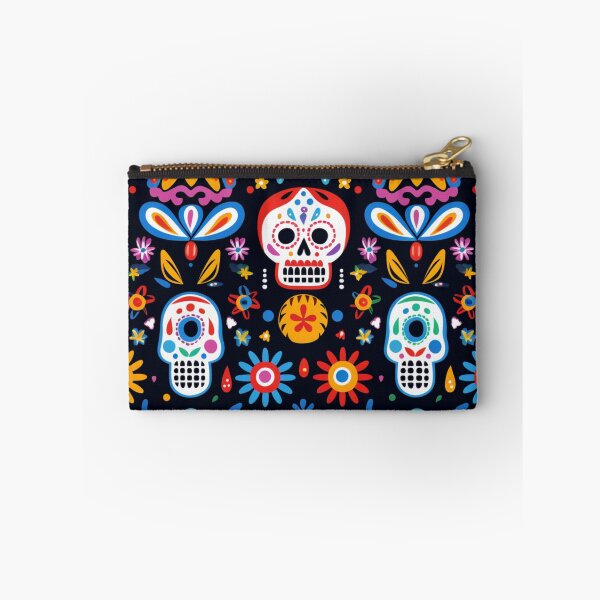 Item preview, Colorful fantasy pattern orange blue red white green turquoise yellow black skulls sculls designed and sold by G-M-Designs.